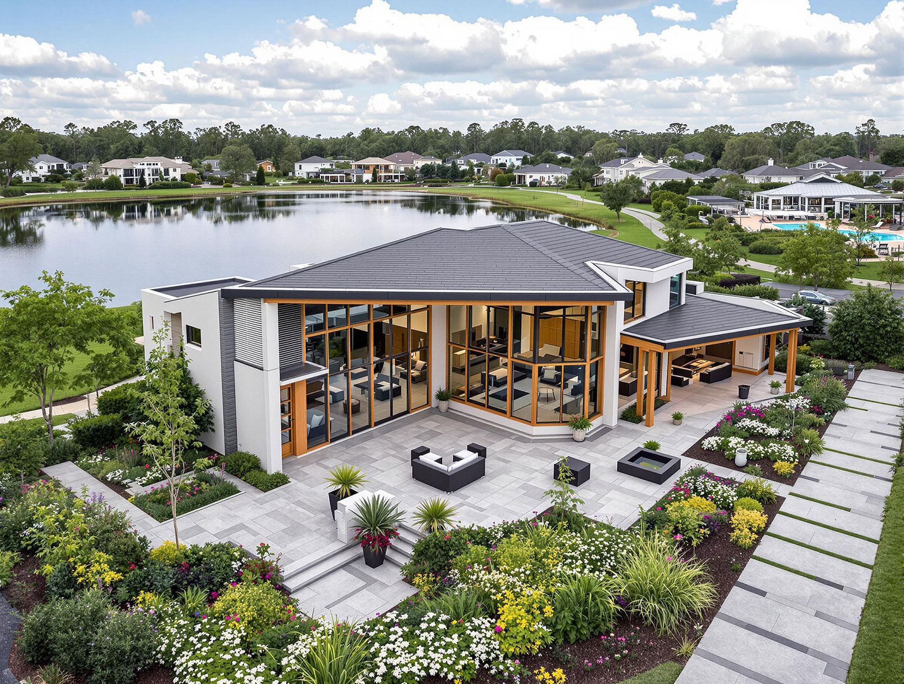 Luxury gated villa estate with gardens representing security and exclusivity